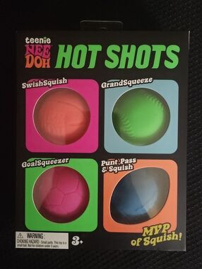 Teenie NeeDoh Hot Shots Squishy Sports Ball Set - Pink, Green, Coral, Blue VIRAL